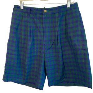 NWT Tommy Hilfiger Green & Blue Plaid Pleated Front Cotton Shorts